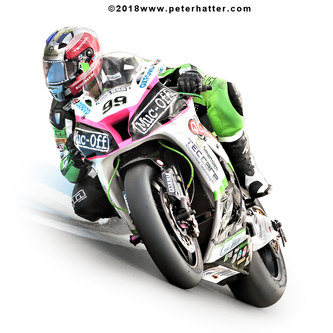 Flip Backlund riding a Kawasaki at British Superbikes.